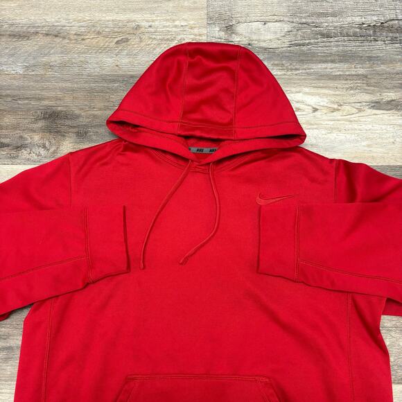 Nike Therma Fit KO Performance 2.0 Red Mens‎ L Mini Swoosh Pullover Hoodie EUC - Picture 1 of 9